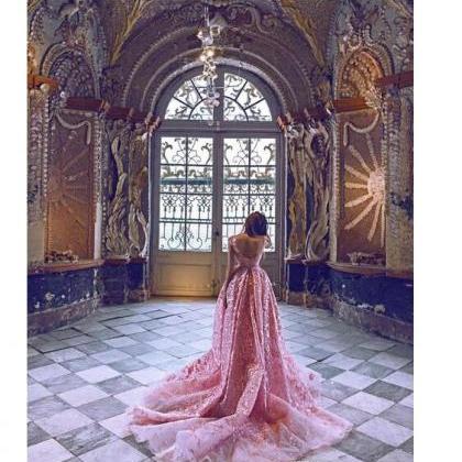 Detachable Train Prom Dress 2019 Luxury Pink..