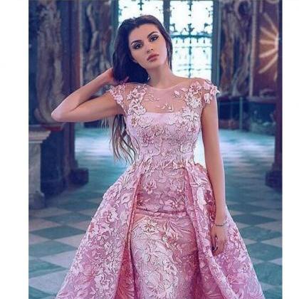 Detachable Train Prom Dress 2019 Luxury Pink..