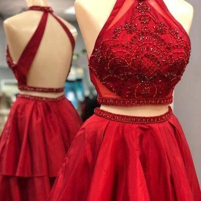 Two Piece Short Red Homecoming Dress With..