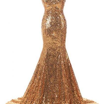 Sexy Gold Mermaid Sequins With Crystal Prom..