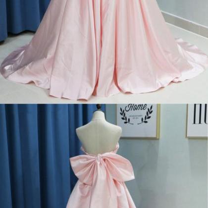 2019 Pink Satin Sweetheart Long A Line Prom Dress,..