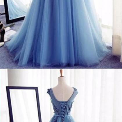 Blue Prom Dresses, Long Prom Dresses, Cap Sleeve..