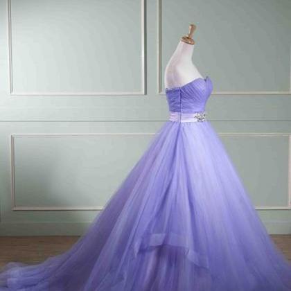 Purple Tulle Sweetheart Train Ball Gown..