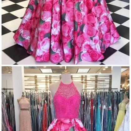 A-line Spaghetti Straps Floral Prom Dress 2018..