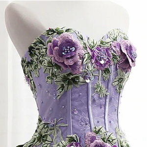 A-line Purple Tulle Embroidery Appliques..