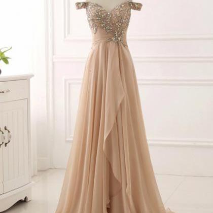 Champagne Chiffon Off The Shoulder Pleats Prom..