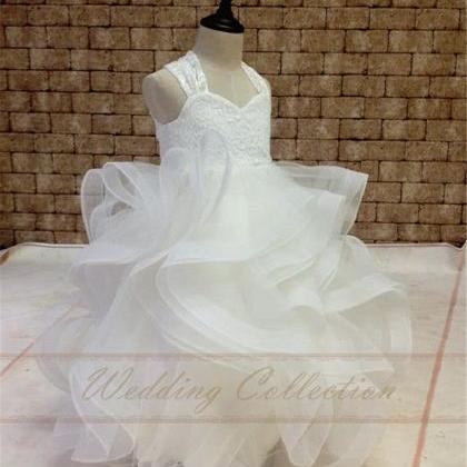 Flower Girl Dress Lace With Horse Hair Cross Back..
