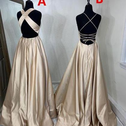 Different Styles A-line Satin Backless Long Prom..