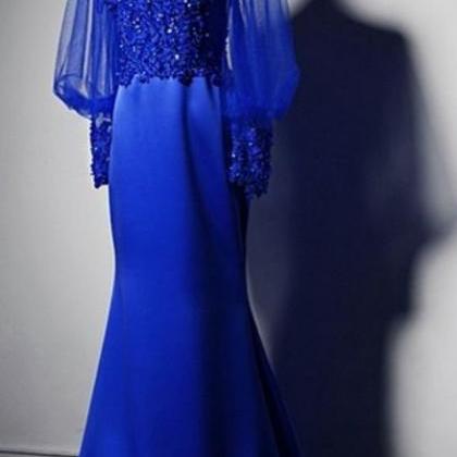 Royal Blue Lace Appliqués Mermaid Long Prom..