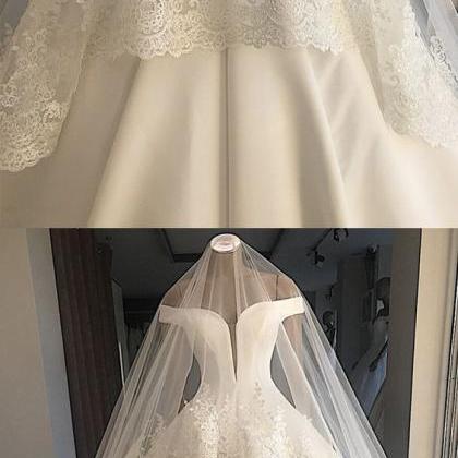 Off Shoulder Floor Length Satin Wedding Dresses..