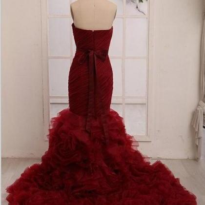Long Burgundy Prom Dresses With Belt Sashes Sexy..