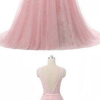 Pretty Tulle Lace Round Neck A-line Open Back Long..