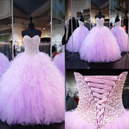 Sweetheart Ball Gown,pink Prom Dresses With..