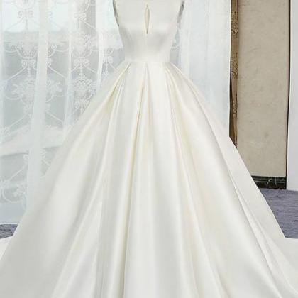 Ivory White Ball Gown Satin Cut Out Backless..