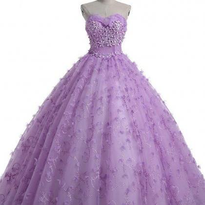 Purple Sweetheart Tulle Flower Ball Gown Wedding..