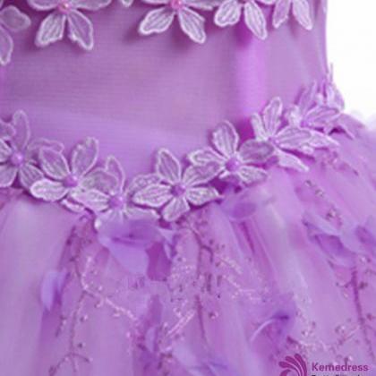 Purple Sweetheart Tulle Flower Ball Gown Wedding..