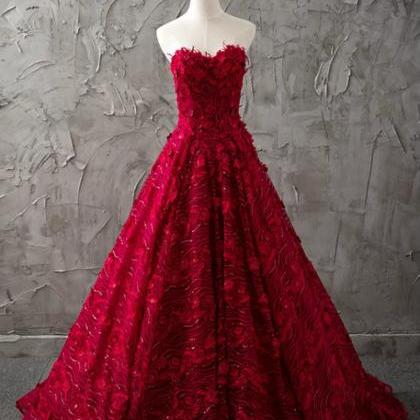 Burgundy Sweetheart Ball Gown Lace Up Floor Length..