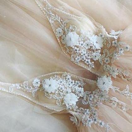 Elegant Long Tulle Crystal Open Back Prom Dress,..