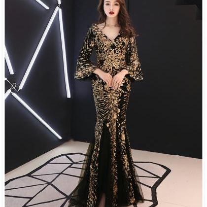 Gold Sequins Formal Evening Dress Gown With..