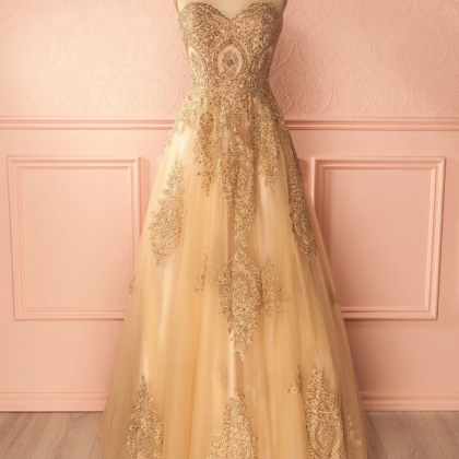 Beautiful Prom Dresses A-line Sweetheart Gold..