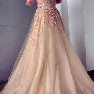 Appliques And Tulle Prom Dresses, Floor-length..