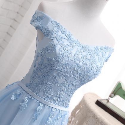 Cute A Line Lace Off Shoulder Prom Dress, Lace..