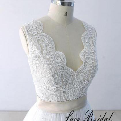 Flowy A Line Tulle Lace Beach Wedding Dress,..