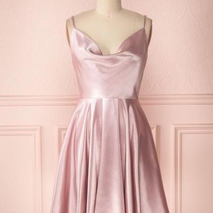 Simple A-line Cowl Neck Open Back Blush Pink Satin..