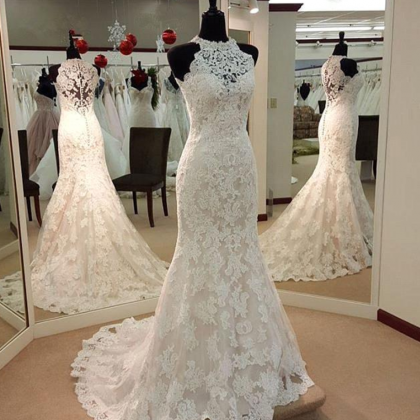 Halter Lace Mermaid Wedding Dress, Bridal..