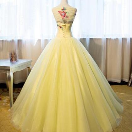 Beautiful Yellow Tulle Long Prom Dress, Sweet 16..