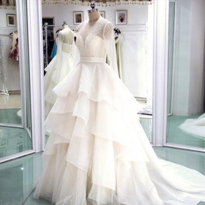W3401 Long Sleeves A-line Wedding Gown With Tiered..