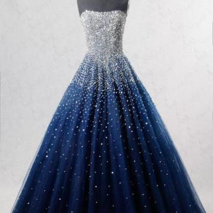P3405 Blue Sweetheart Sequin Tulle Long Prom..