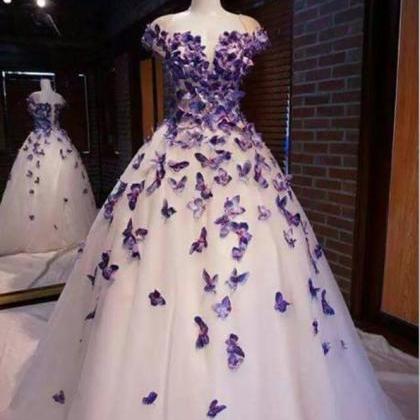 P3424 Purple Butterfly Appliques Ball Quinceanera..