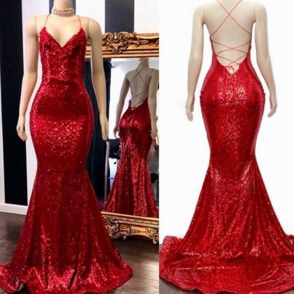 P3427 Red Sequin Prom Dress 2021 Me..