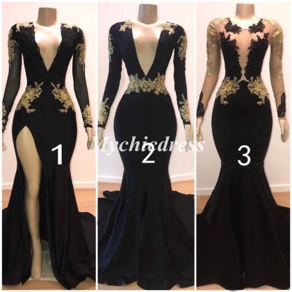 P3429 Sexy Black Gold Prom Dresses 2021 Long..