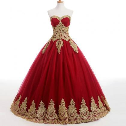 W3443 Burgundy Bridal Dresses With Gold Lace..