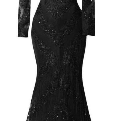 P3453 Long Sleeves Prom Dress,black Prom..