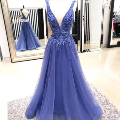 P3483 Sexy V Neck Tulle Prom Dress, A Line..