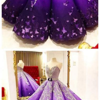 P3493 Strapless Butterfly Quinceanera Dress Purple..