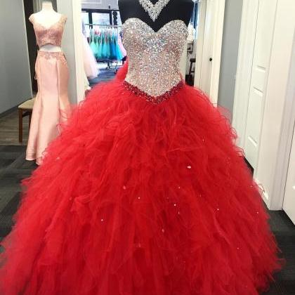 P3503 Princess Prom Ball Gown, Red Quinceanera..