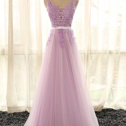 P3504 Cute A-line Tulle Long Light Purple Prom..