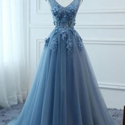 P3528 Beautiful Blue Long Tulle Prom Dress With..