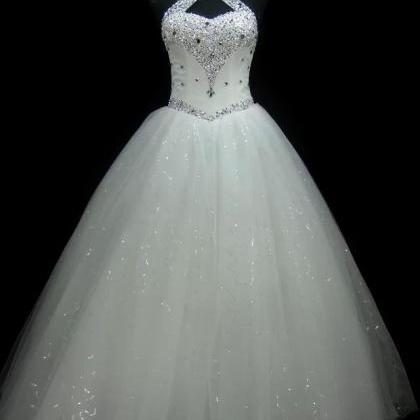 W3543 Luxurious Halter Sequins Beaded Ball Gown..