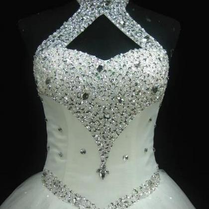 W3543 Luxurious Halter Sequins Beaded Ball Gown..
