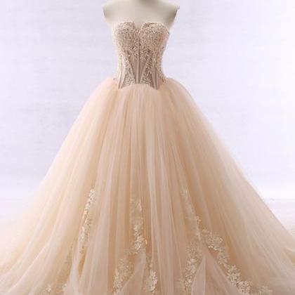 W3553 Strapless Appliques Bodice Ball Gown Wedding..