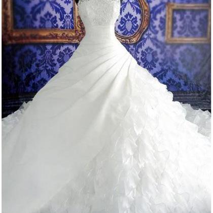 W3559 Appliques Cascading Ruffles Pearls Ball Gown..