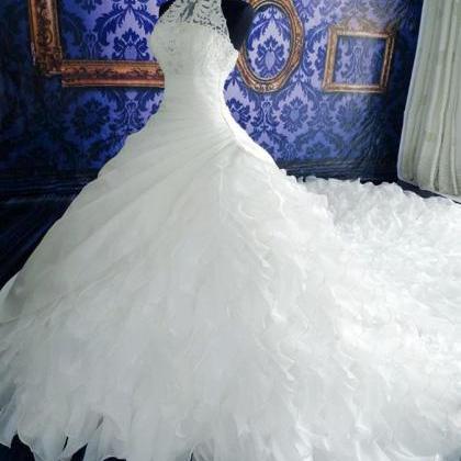 W3559 Appliques Cascading Ruffles Pearls Ball Gown..