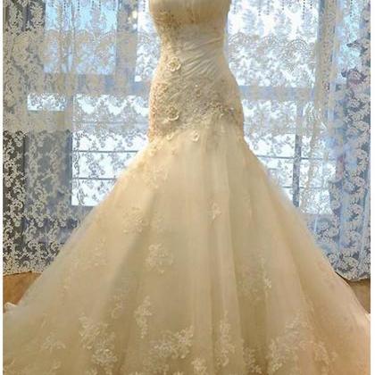 W3560 Beaded Lace Appliques Trumpet Wedding Dress