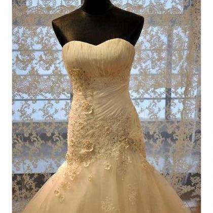 W3560 Beaded Lace Appliques Trumpet Wedding Dress