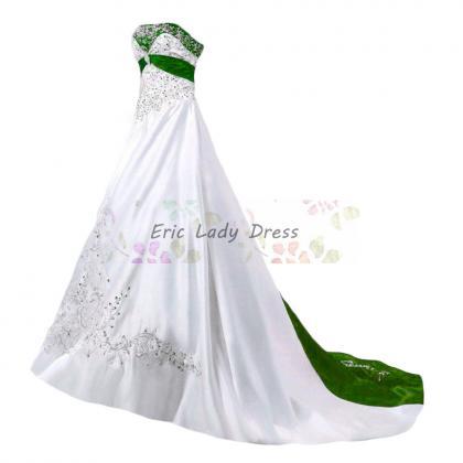 W3565 2021 Wedding Dresses,white And Green Wedding..